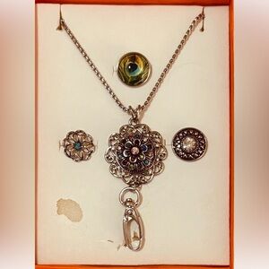 Silver Lanyard Necklace with 4 Interchangeable Centers